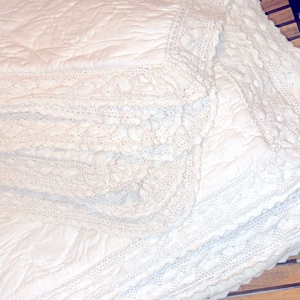 Simply Shabby Chic 3pc Quilt Shams Set Linen Blend Crochet Trim White Full Queen - Picture 11 of 16